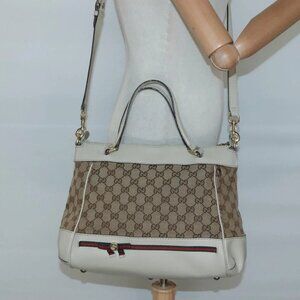 GUCCI GG Canvas Web Sherry Line Hand Bag 2way Beige Gold 269894 Auth BA2226